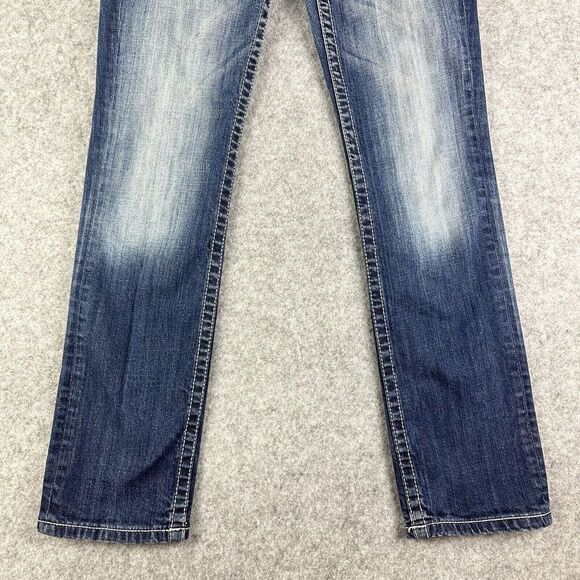 Vigoss Dublin Straight Jeans Womens 5 Low Rise Dark Wash Rhinestone Thick Stitch - Picture 9 of 16